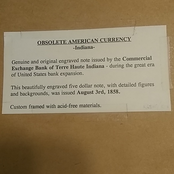 REAL and RARE 1858 five dollar note in frame - Picture 4 of 6